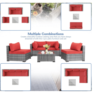 Shintenchi 5 Pieces Outdoor Patio Sectional Sofa Couch