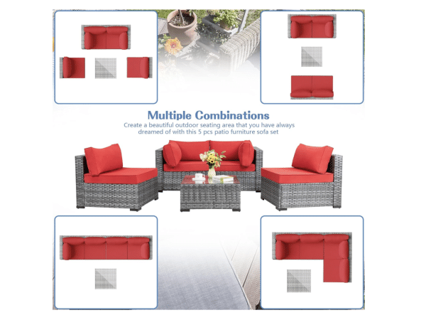 Shintenchi 5 Pieces Outdoor Patio Sectional Sofa Couch